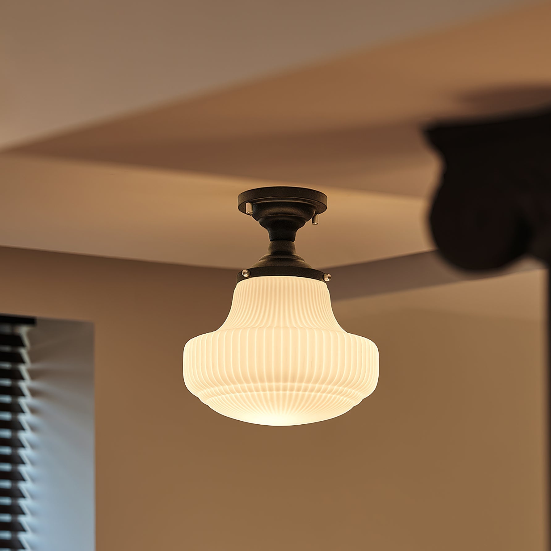Modern Ribbed Glass Schoolhouse Flush Mount Ceiling Light for Kitchen and Entryway