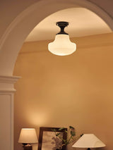 Modern Ribbed Glass Schoolhouse Flush Mount Ceiling Light for Kitchen and Entryway