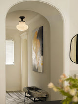 Modern Ribbed Glass Schoolhouse Flush Mount Ceiling Light for Kitchen and Entryway