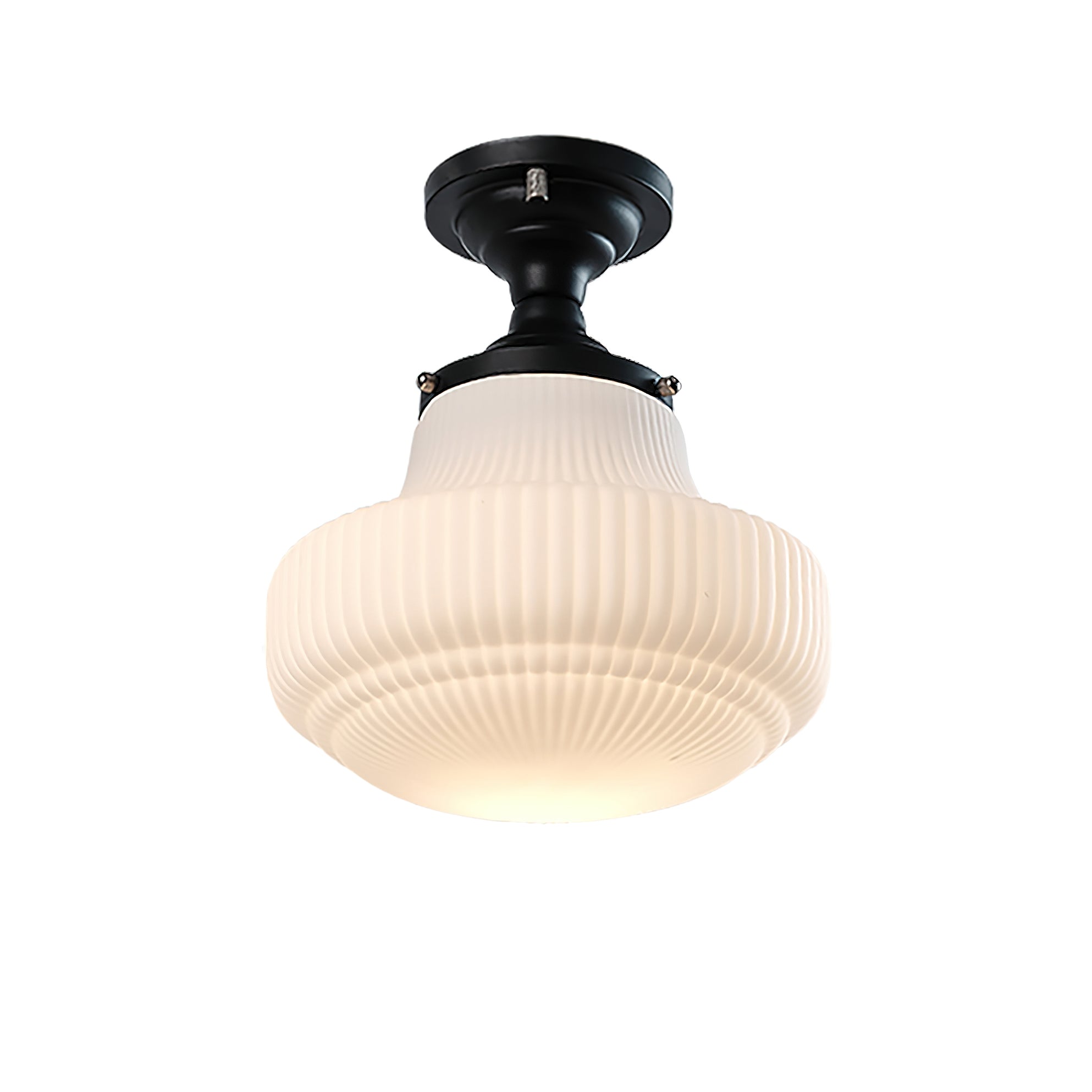 Modern Ribbed Glass Schoolhouse Flush Mount Ceiling Light for Kitchen and Entryway