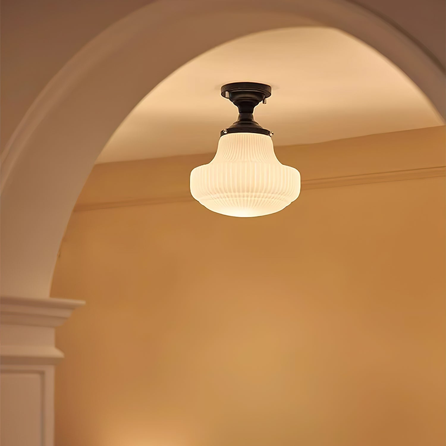Modern Ribbed Glass Schoolhouse Flush Mount Ceiling Light for Kitchen and Entryway