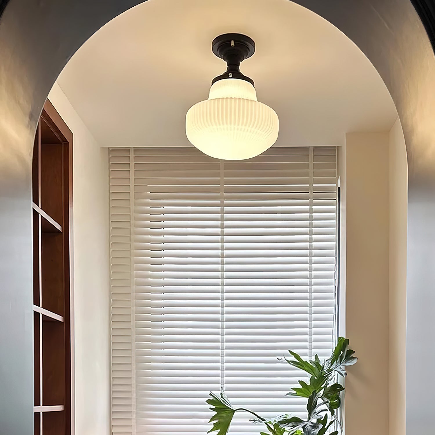 Modern Ribbed Glass Schoolhouse Flush Mount Ceiling Light for Kitchen and Entryway