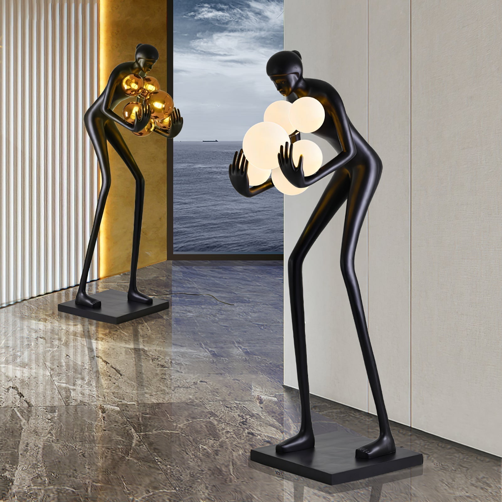 Sentinel Sculpture Floor Lamp Artistic Human Figure Standing Light with Glowing Orbs