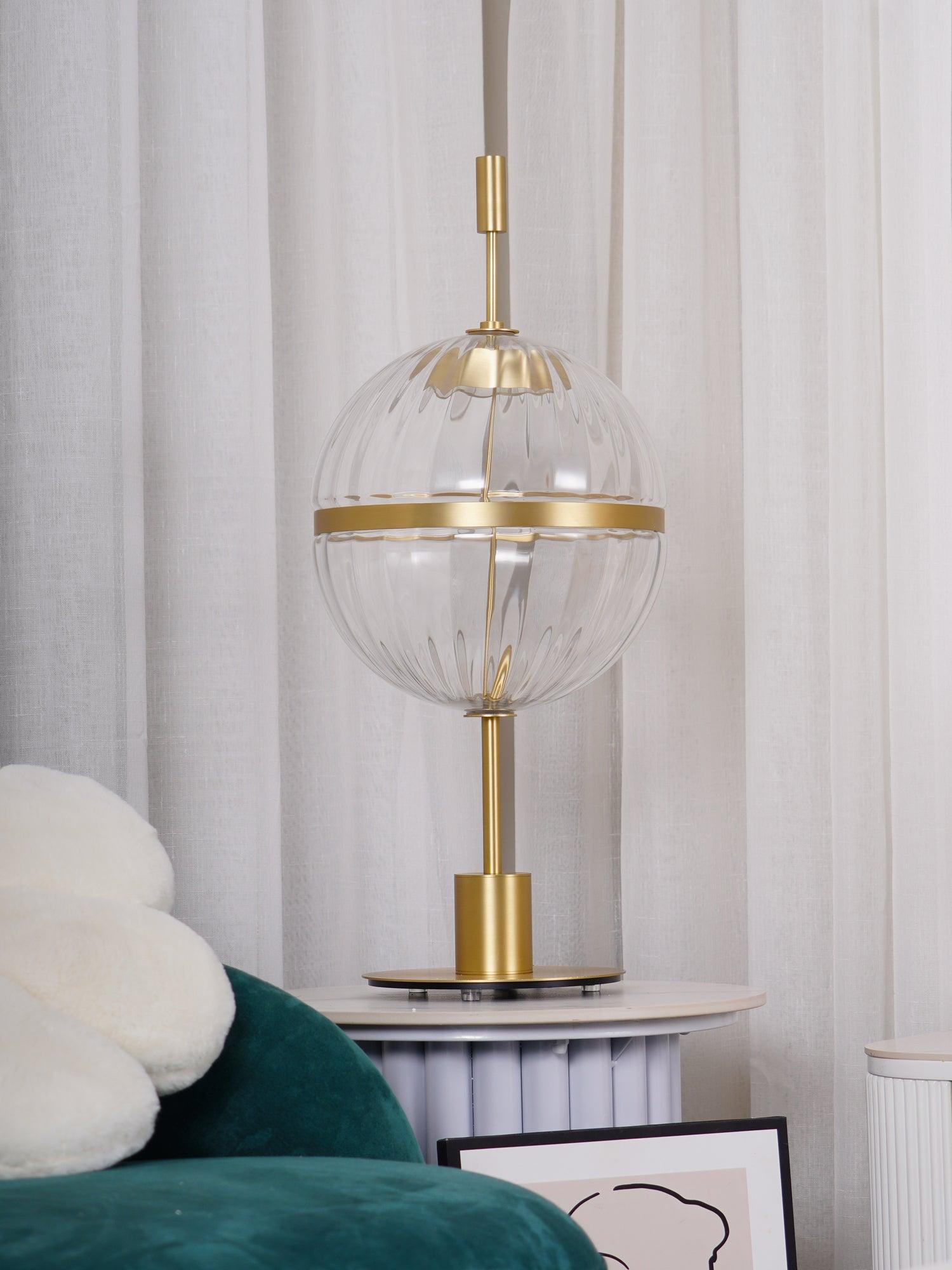 Elegant Sebastian LED Reading Lamp with Fluted Glass Shade and Gold Metal Base
