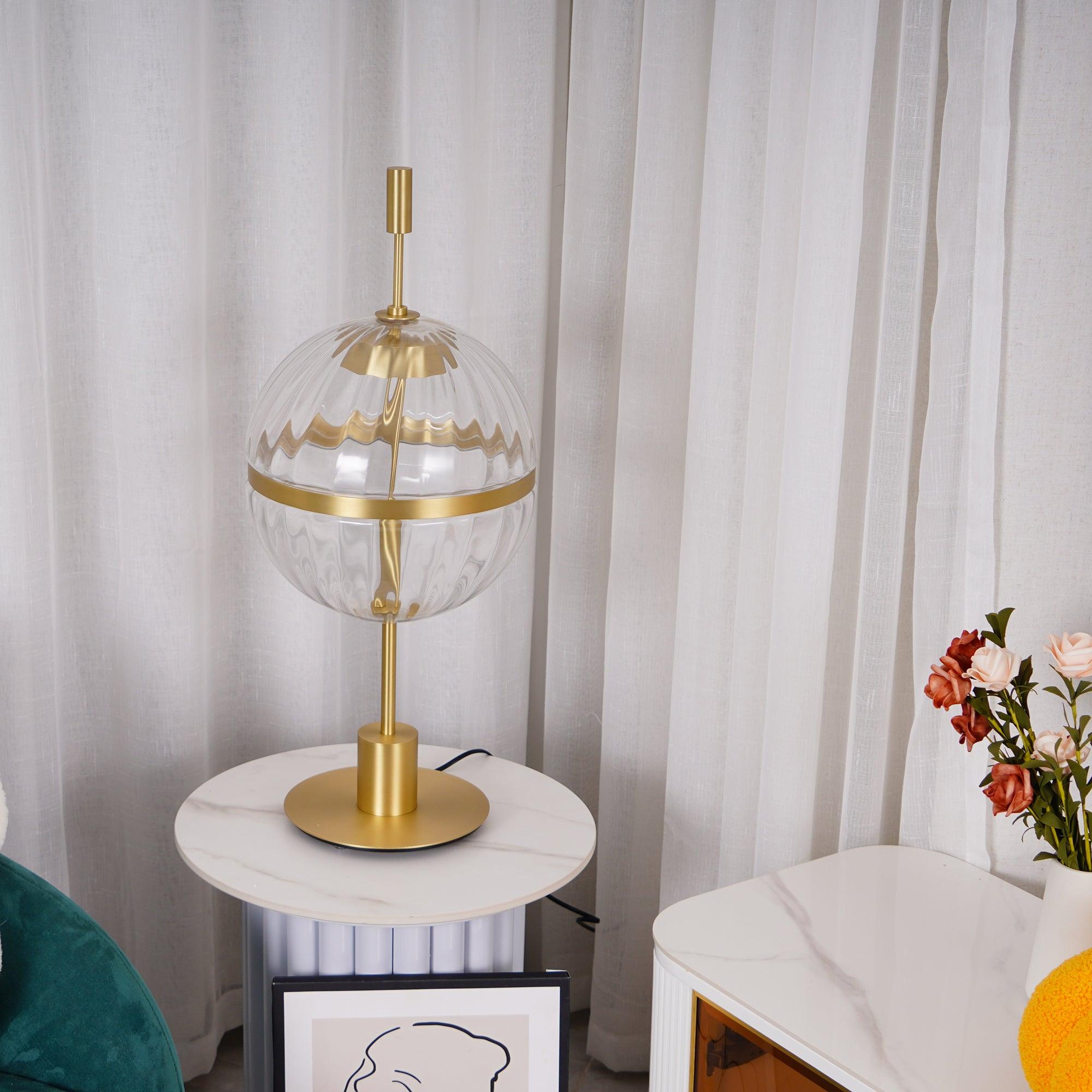 Elegant Sebastian LED Reading Lamp with Fluted Glass Shade and Gold Metal Base