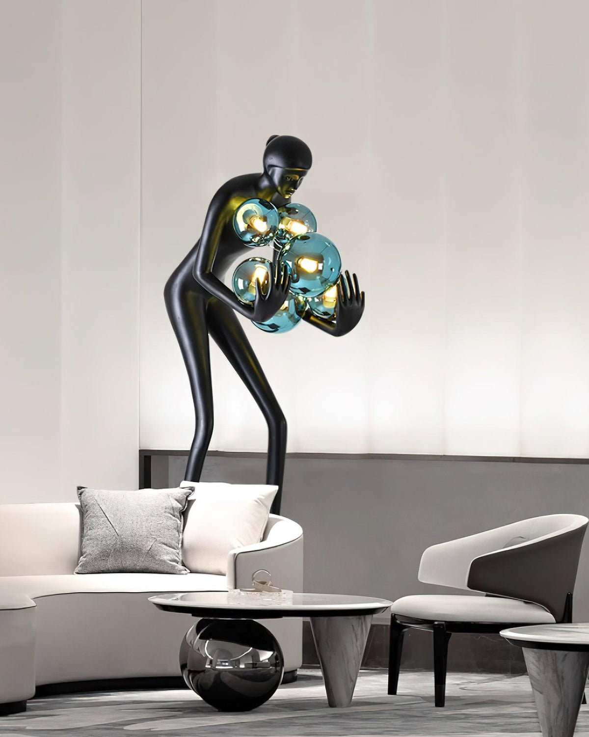 Sentinel Sculpture Floor Lamp Artistic Human Figure Standing Light with Glowing Orbs