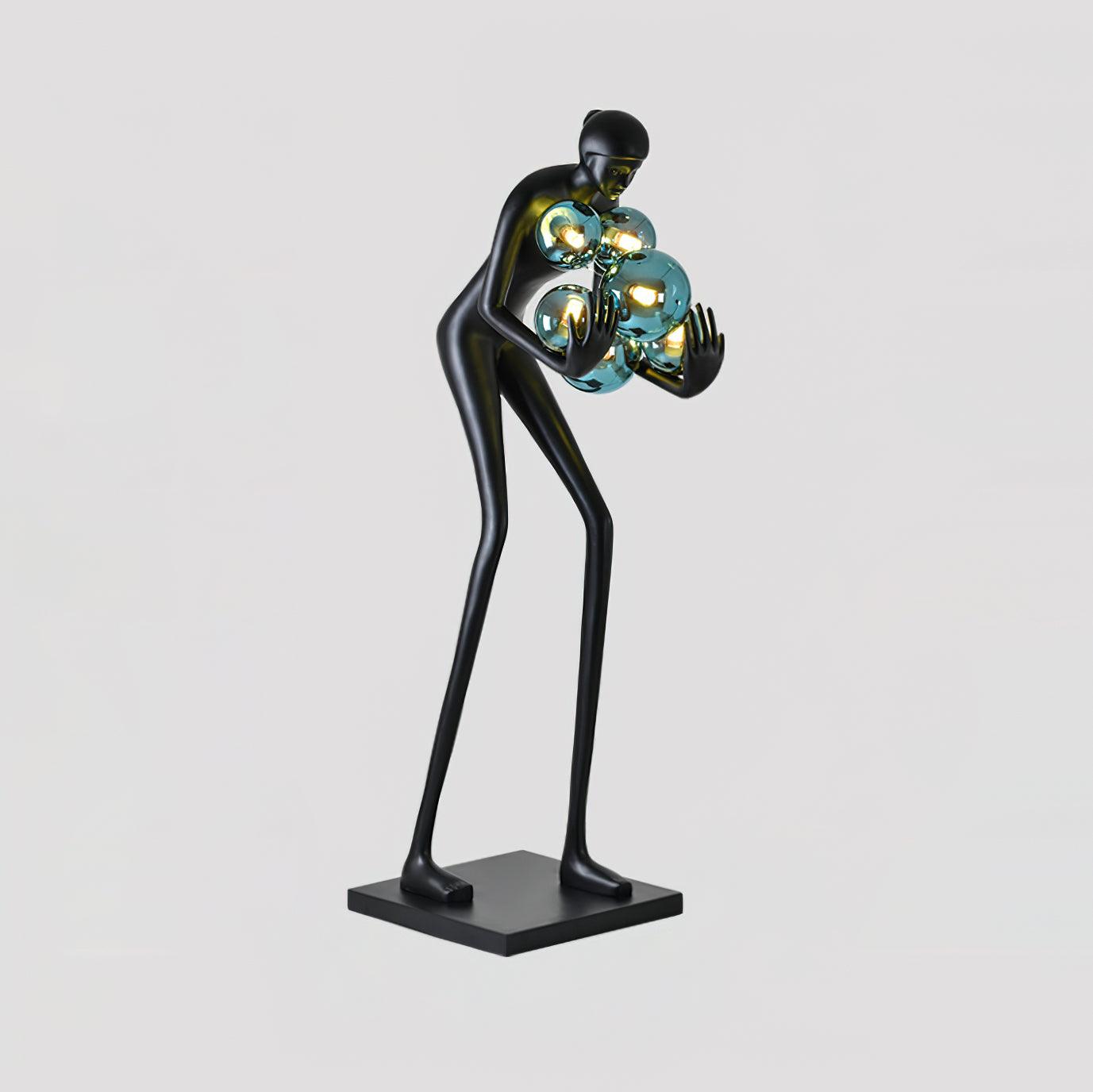 Sentinel Sculpture Floor Lamp Artistic Human Figure Standing Light with Glowing Orbs