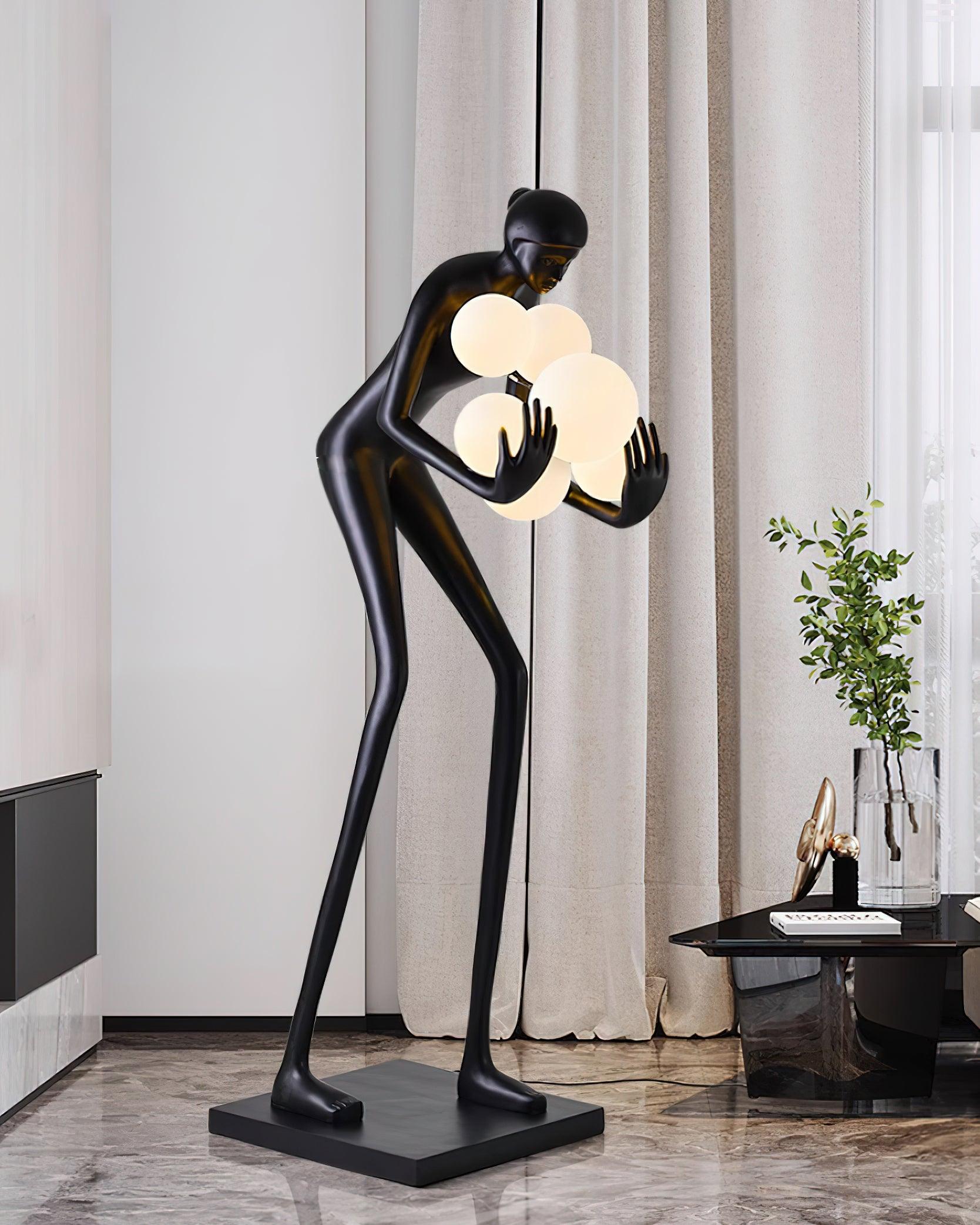 Sentinel Sculpture Floor Lamp Artistic Human Figure Standing Light with Glowing Orbs