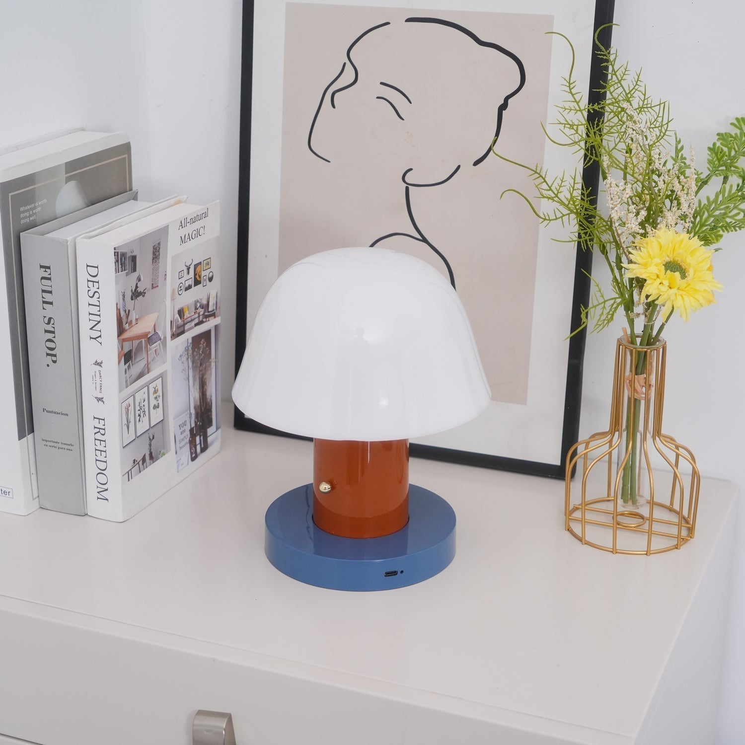 Portable Rechargeable Mushroom Table Lamp with Touch Dimming and Integrated LED