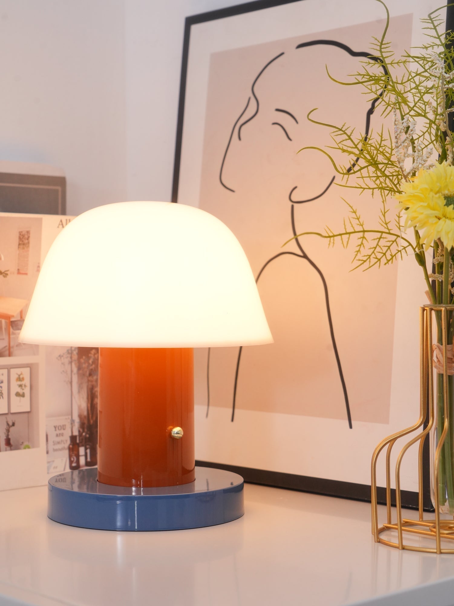 Portable Rechargeable Mushroom Table Lamp with Touch Dimming and Integrated LED