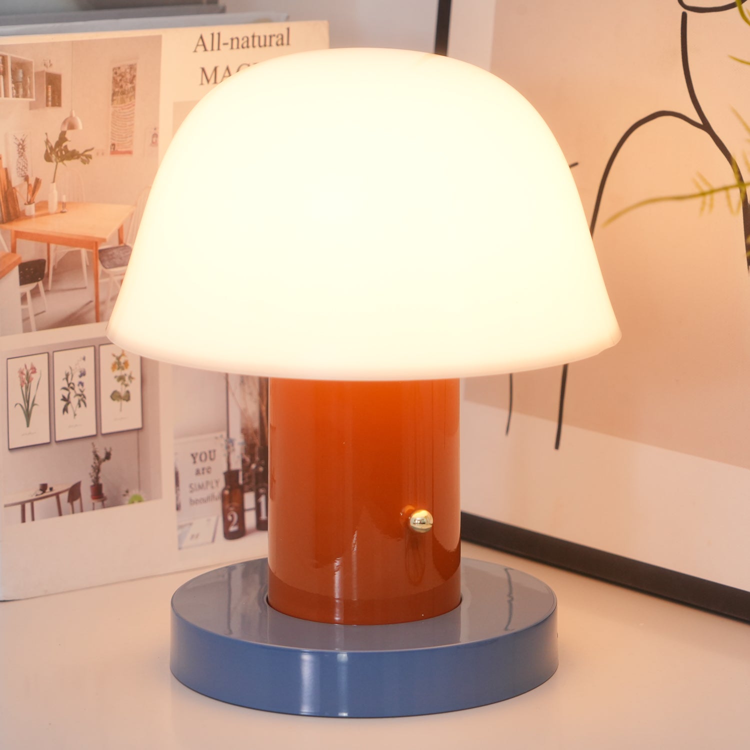 Portable Rechargeable Mushroom Table Lamp with Touch Dimming and Integrated LED