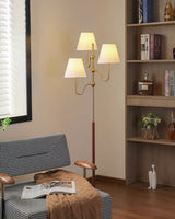 Modern Triple Shade Serenade Floor Lamp with Walnut Wood and Gold Iron Base