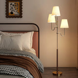 Modern Triple Shade Serenade Floor Lamp with Walnut Wood and Gold Iron Base