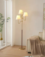 Modern Triple Shade Serenade Floor Lamp with Walnut Wood and Gold Iron Base