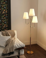 Modern Triple Shade Serenade Floor Lamp with Walnut Wood and Gold Iron Base