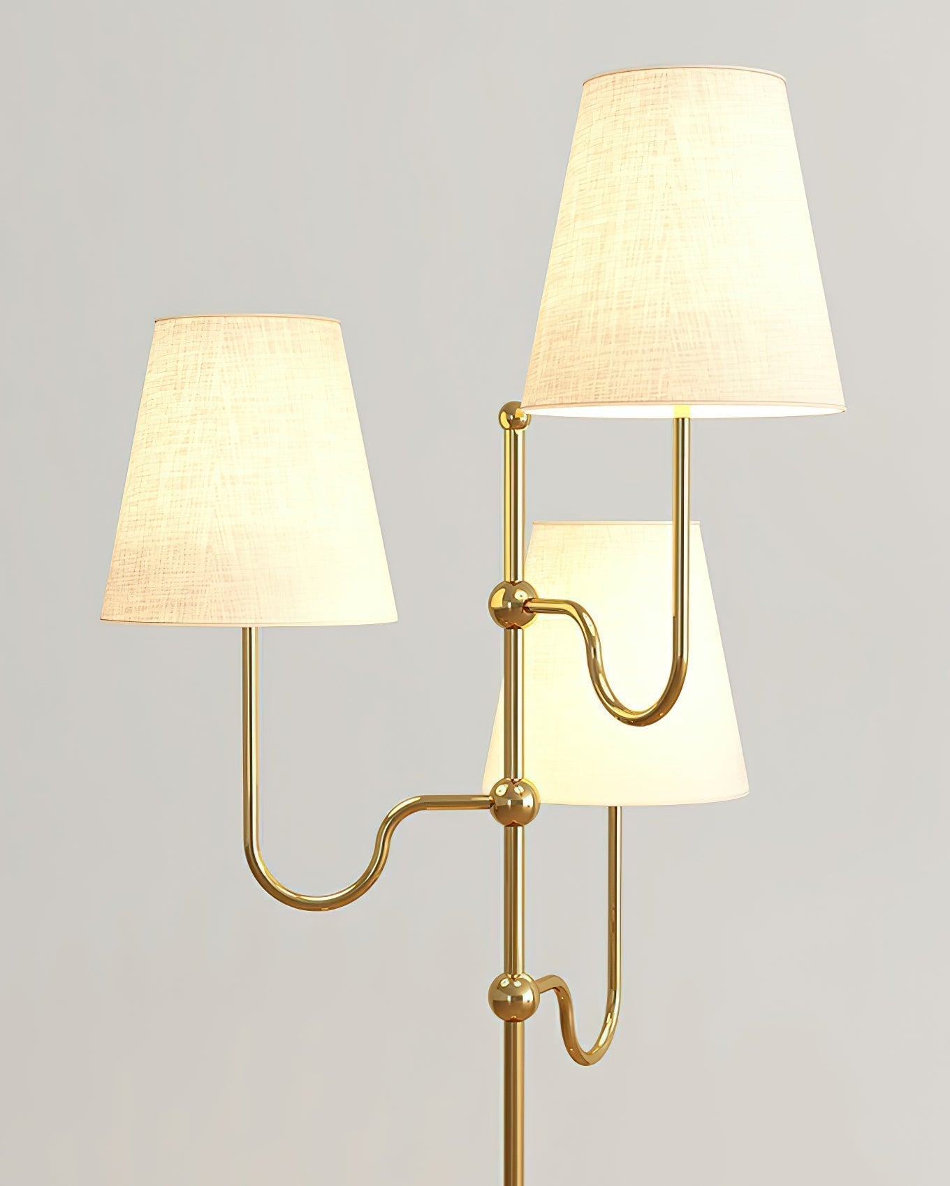 Modern Triple Shade Serenade Floor Lamp with Walnut Wood and Gold Iron Base