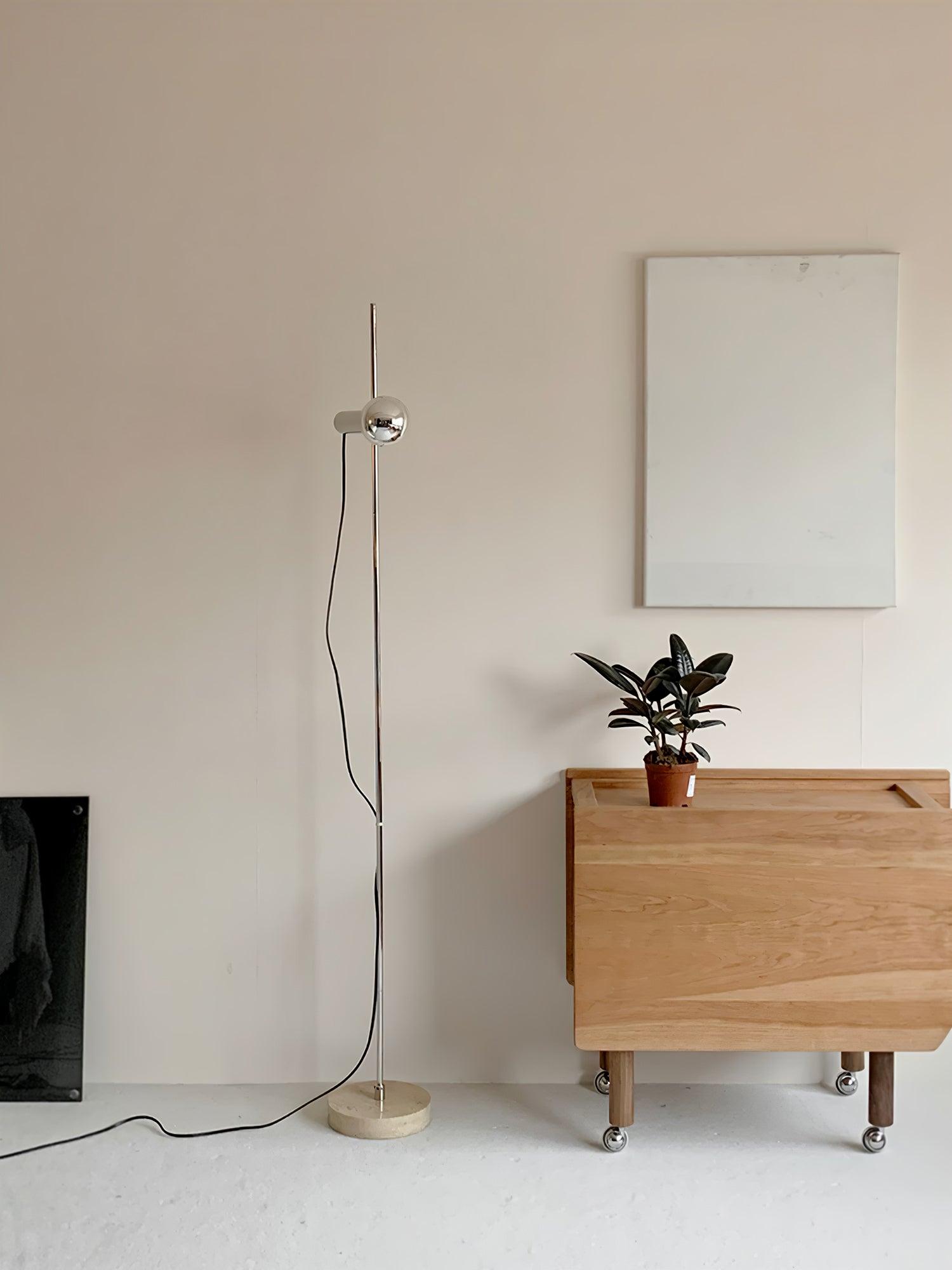 Contemporary Sereno Marble and Polished Stainless Steel Arc Floor Lamp for Living Room