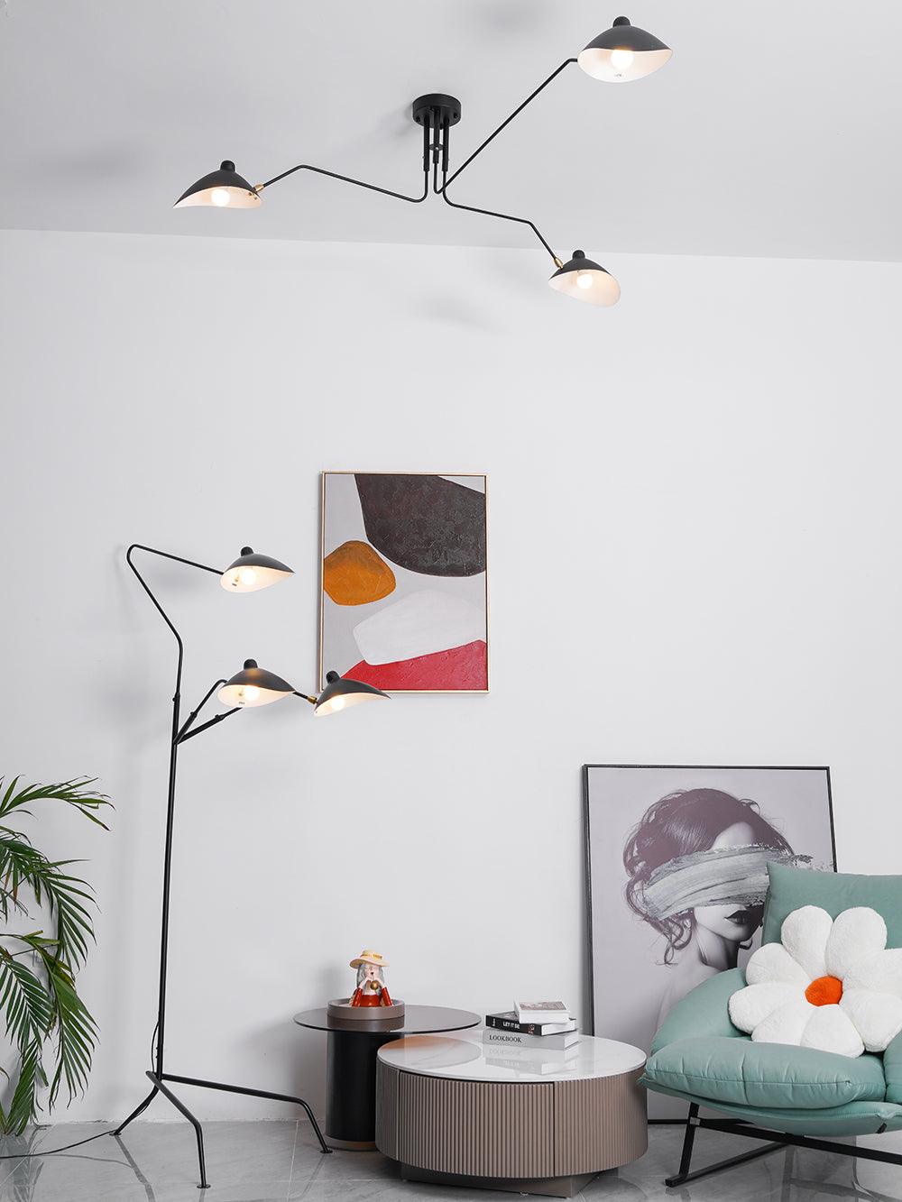 Modern Multi Arm Sculptural Rotating Ceiling Light with Adjustable Heads