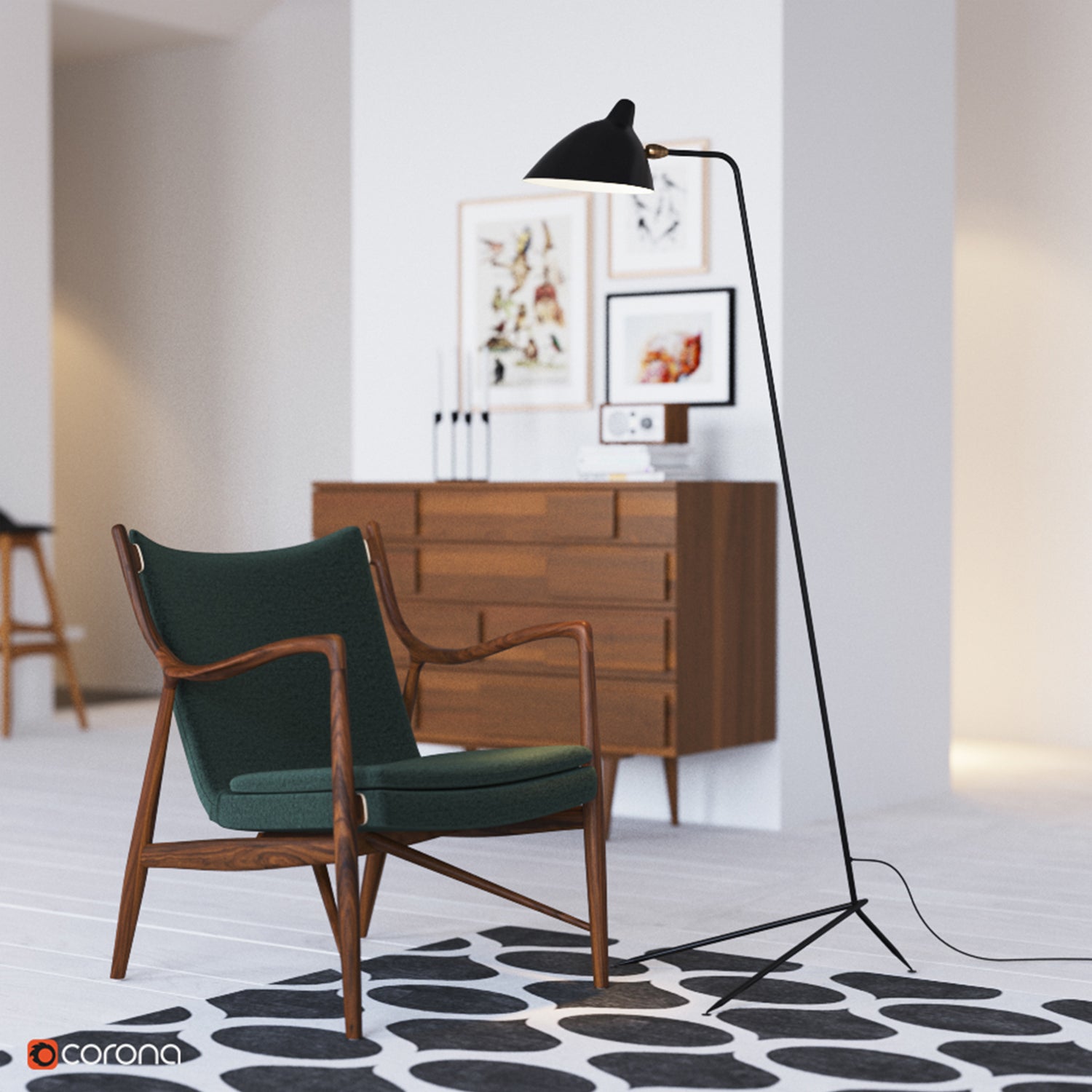 Mid Century Modern Three Arm Rotating Floor Lamp Sculptural Standing Light for Living Room