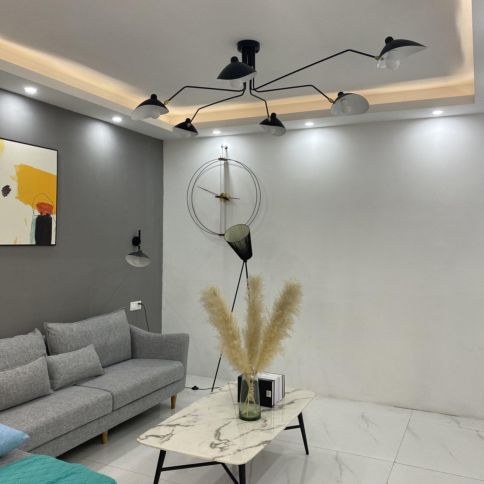 Modern Multi Arm Sculptural Rotating Ceiling Light with Adjustable Heads