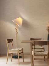 Serpentine Twist Rotating Wooden Floor Lamp Modern Geometric Standing Light with Fabric Shade