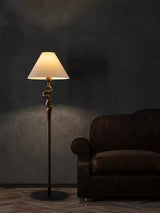 Serpentine Twist Rotating Wooden Floor Lamp Modern Geometric Standing Light with Fabric Shade