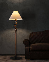 Serpentine Twist Rotating Wooden Floor Lamp Modern Geometric Standing Light with Fabric Shade