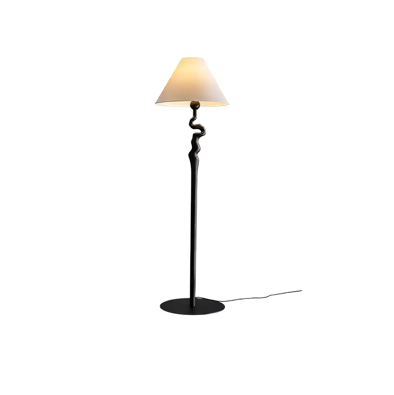 Serpentine Twist Rotating Wooden Floor Lamp Modern Geometric Standing Light with Fabric Shade