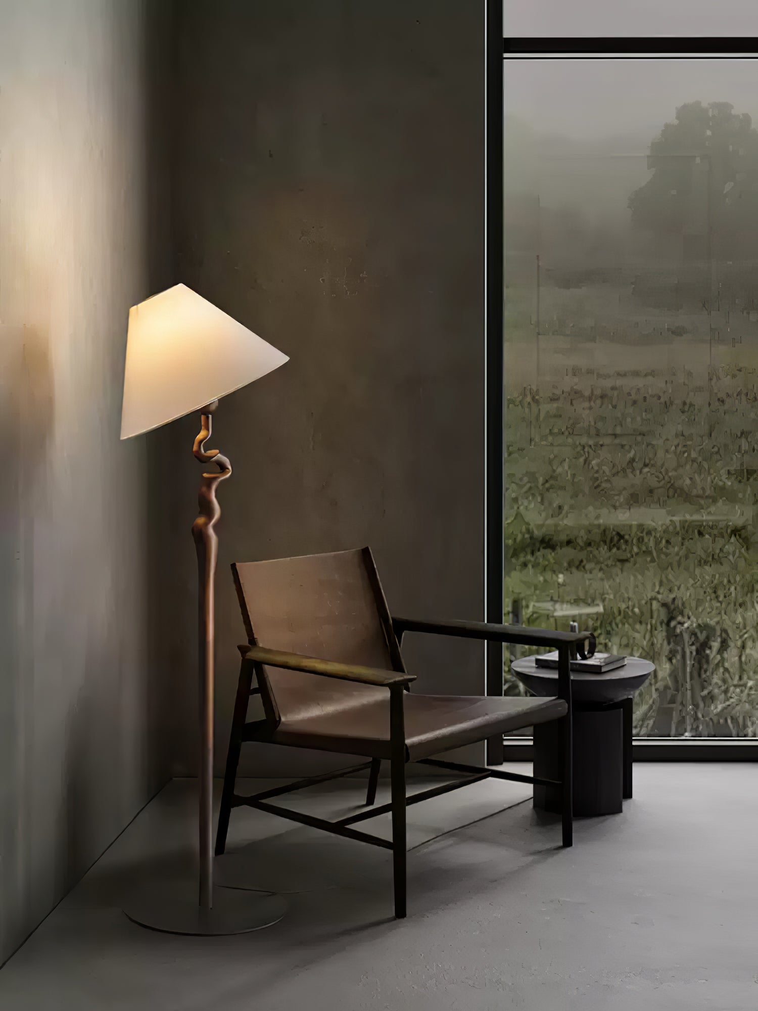 Serpentine Twist Rotating Wooden Floor Lamp Modern Geometric Standing Light with Fabric Shade