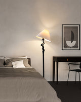 Serpentine Twist Rotating Wooden Floor Lamp Modern Geometric Standing Light with Fabric Shade