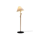 Serpentine Twist Rotating Wooden Floor Lamp Modern Geometric Standing Light with Fabric Shade