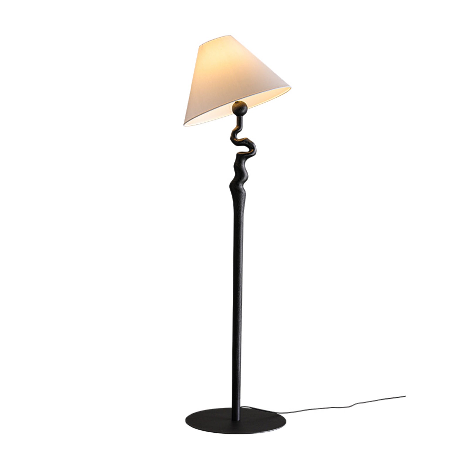 Serpentine Twist Rotating Wooden Floor Lamp Modern Geometric Standing Light with Fabric Shade