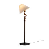 Serpentine Twist Rotating Wooden Floor Lamp Modern Geometric Standing Light with Fabric Shade
