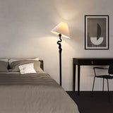 Serpentine Twist Rotating Wooden Floor Lamp Modern Geometric Standing Light with Fabric Shade