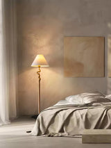 Serpentine Twist Rotating Wooden Floor Lamp Modern Geometric Standing Light with Fabric Shade
