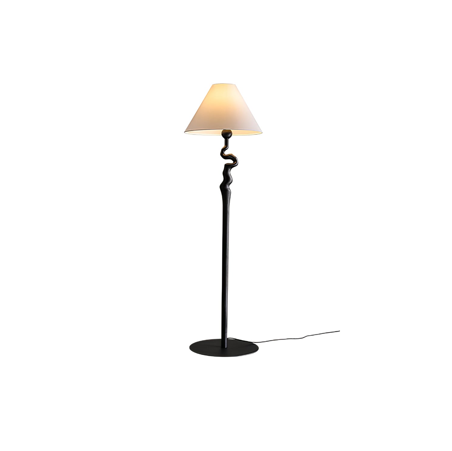 Serpentine Twist Rotating Wooden Floor Lamp Modern Geometric Standing Light with Fabric Shade