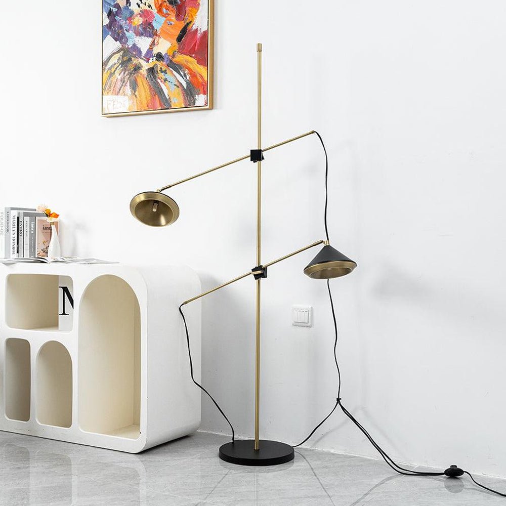 Modern Shear Adjustable Floor Lamp with Twin Arms and Rotatable Metal Shade