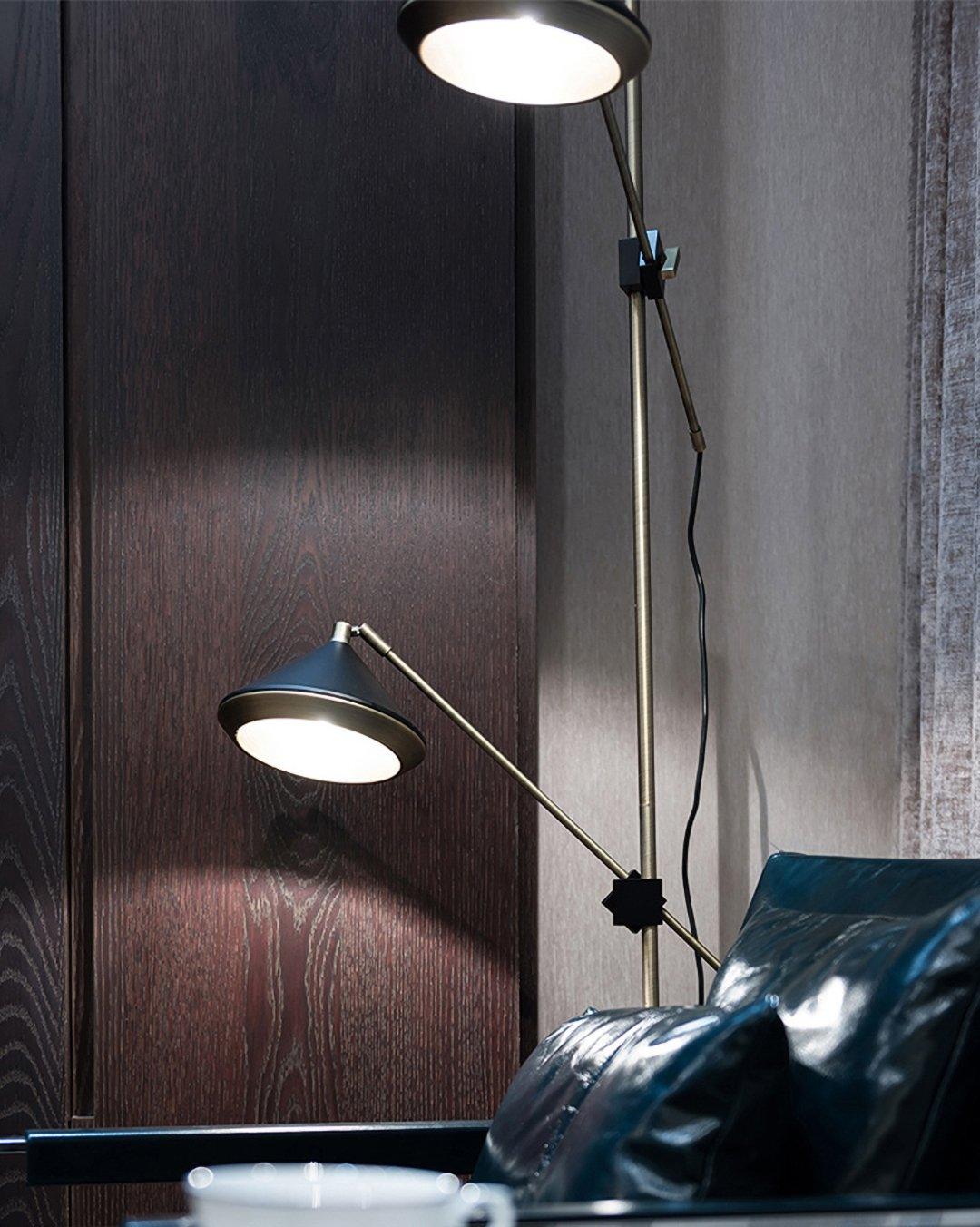 Modern Shear Adjustable Floor Lamp with Twin Arms and Rotatable Metal Shade