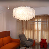 Modern Round Shell Pendant Light Coastal Chandelier for Living Room and Bedroom