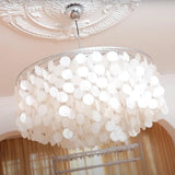 Modern Round Shell Pendant Light Coastal Chandelier for Living Room and Bedroom