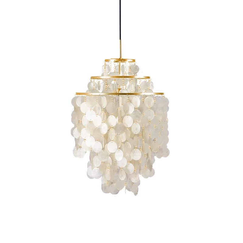 Modern Round Shell Pendant Light Coastal Chandelier for Living Room and Bedroom