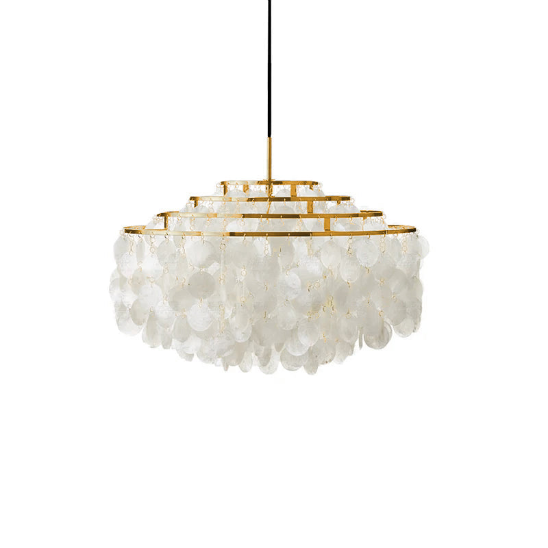 Modern Round Shell Pendant Light Coastal Chandelier for Living Room and Bedroom