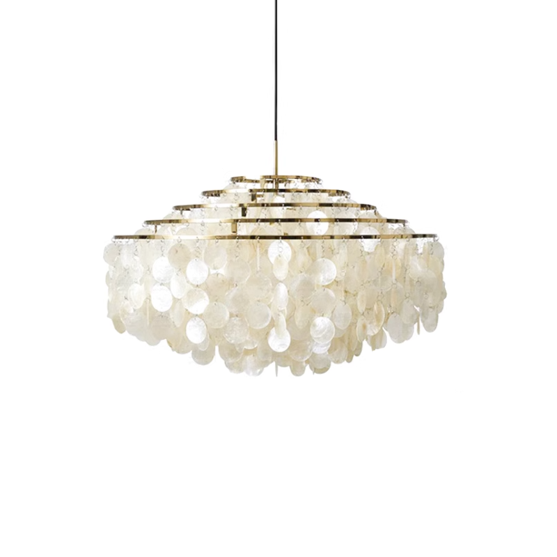 Modern Round Shell Pendant Light Coastal Chandelier for Living Room and Bedroom
