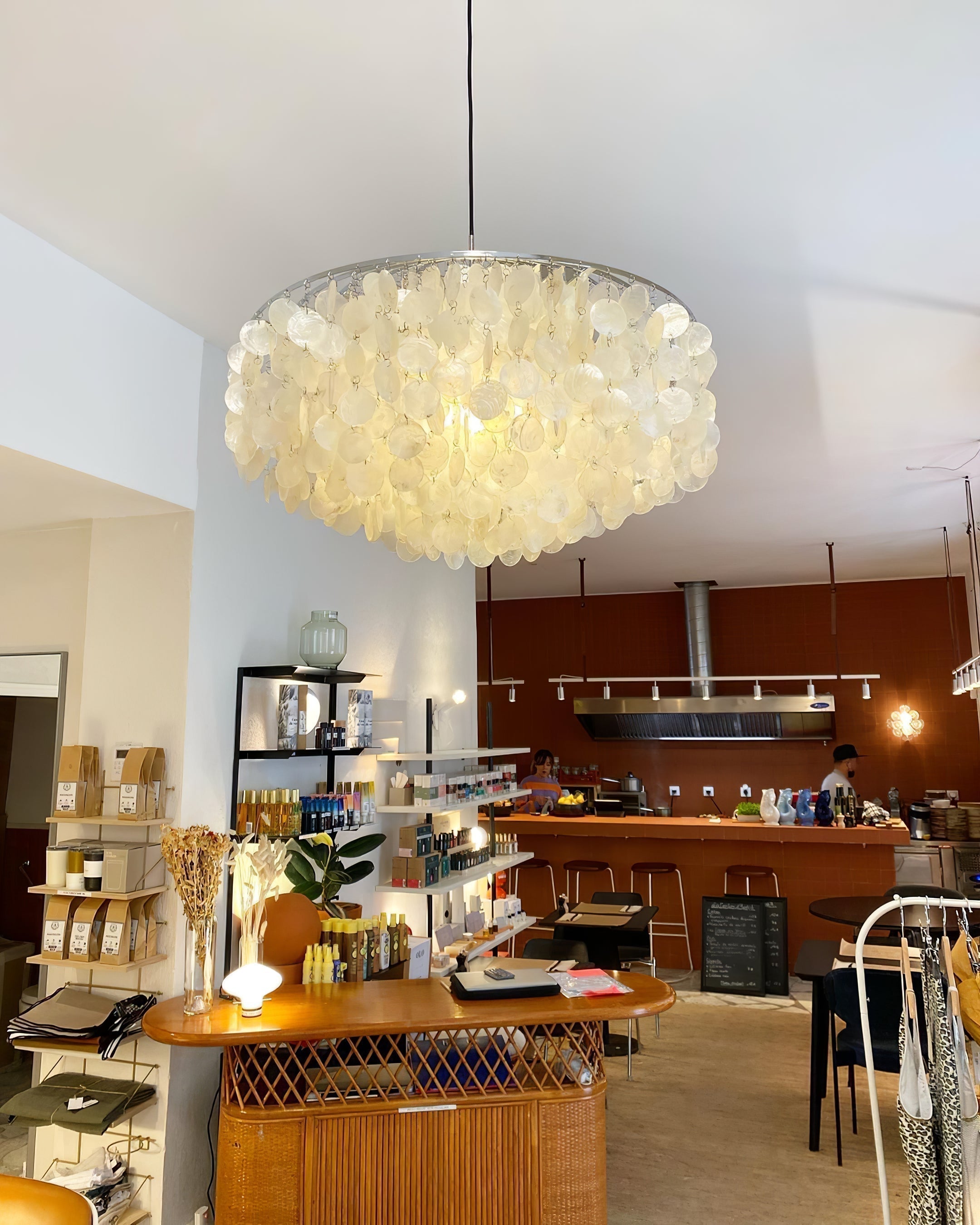 Modern Round Shell Pendant Light Coastal Chandelier for Living Room and Bedroom