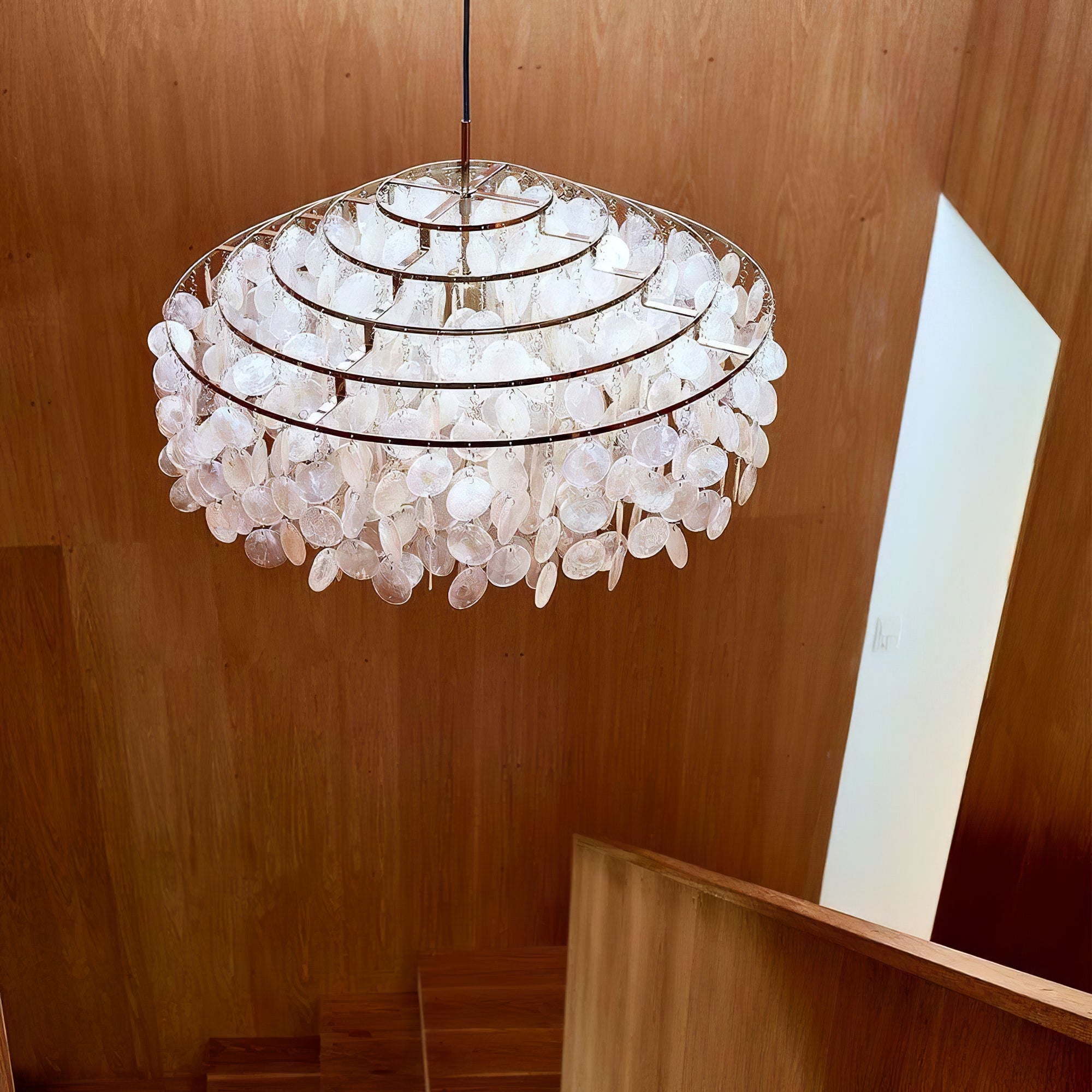Modern Round Shell Pendant Light Coastal Chandelier for Living Room and Bedroom
