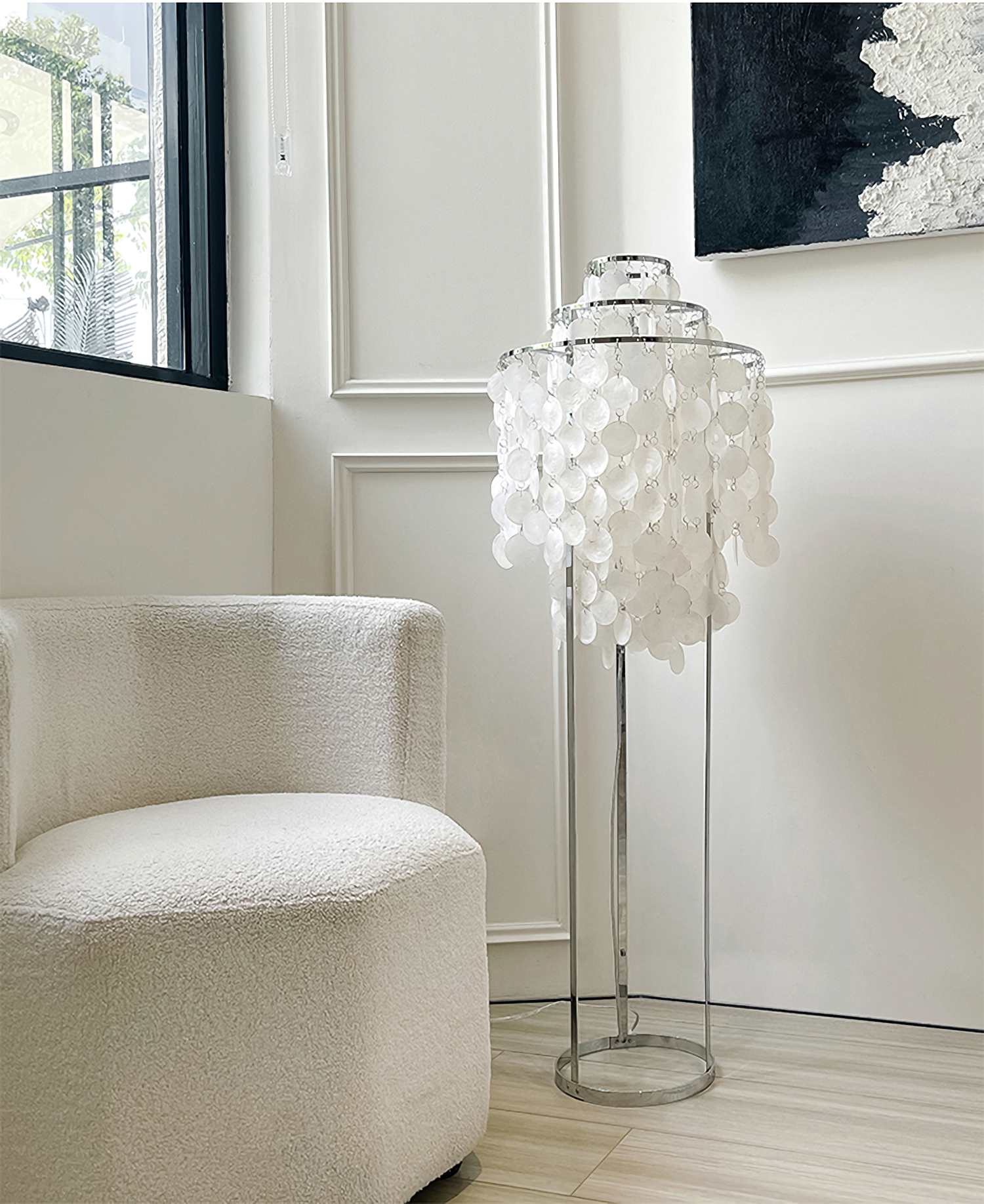 Elegant Natural Mother of Pearl Tiered Shell Floor Lamp Modern Standing Lighting for Home Decor