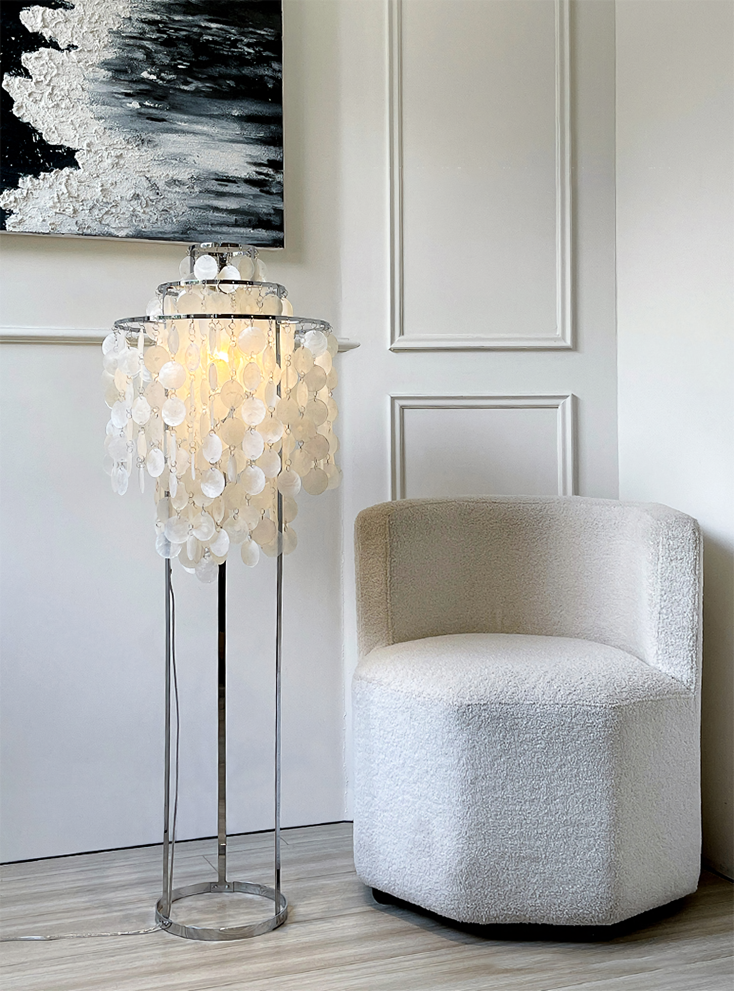 Elegant Natural Mother of Pearl Tiered Shell Floor Lamp Modern Standing Lighting for Home Decor