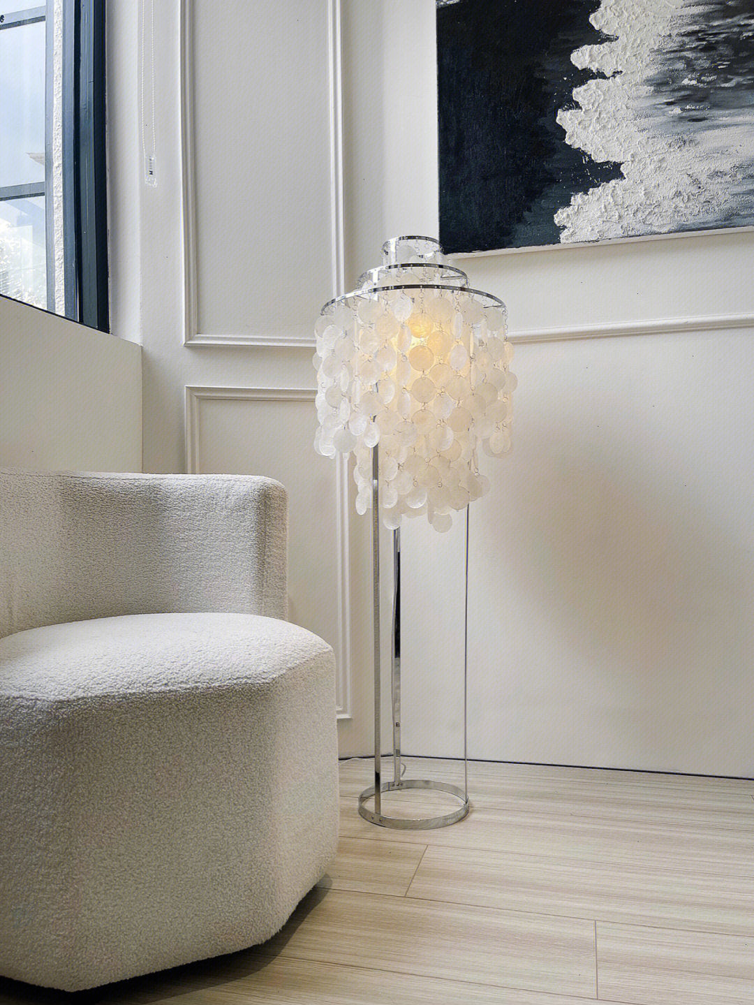 Elegant Natural Mother of Pearl Tiered Shell Floor Lamp Modern Standing Lighting for Home Decor