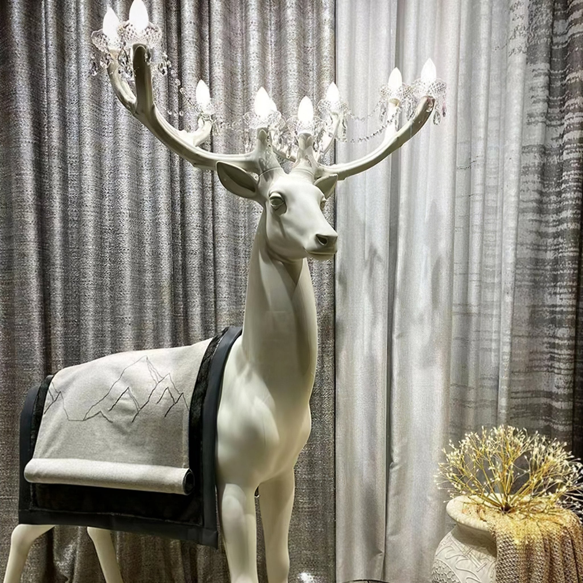Sherwood Luxury Deer Antler Floor Lamp with Crystal Accents and Modern Pedestal Design
