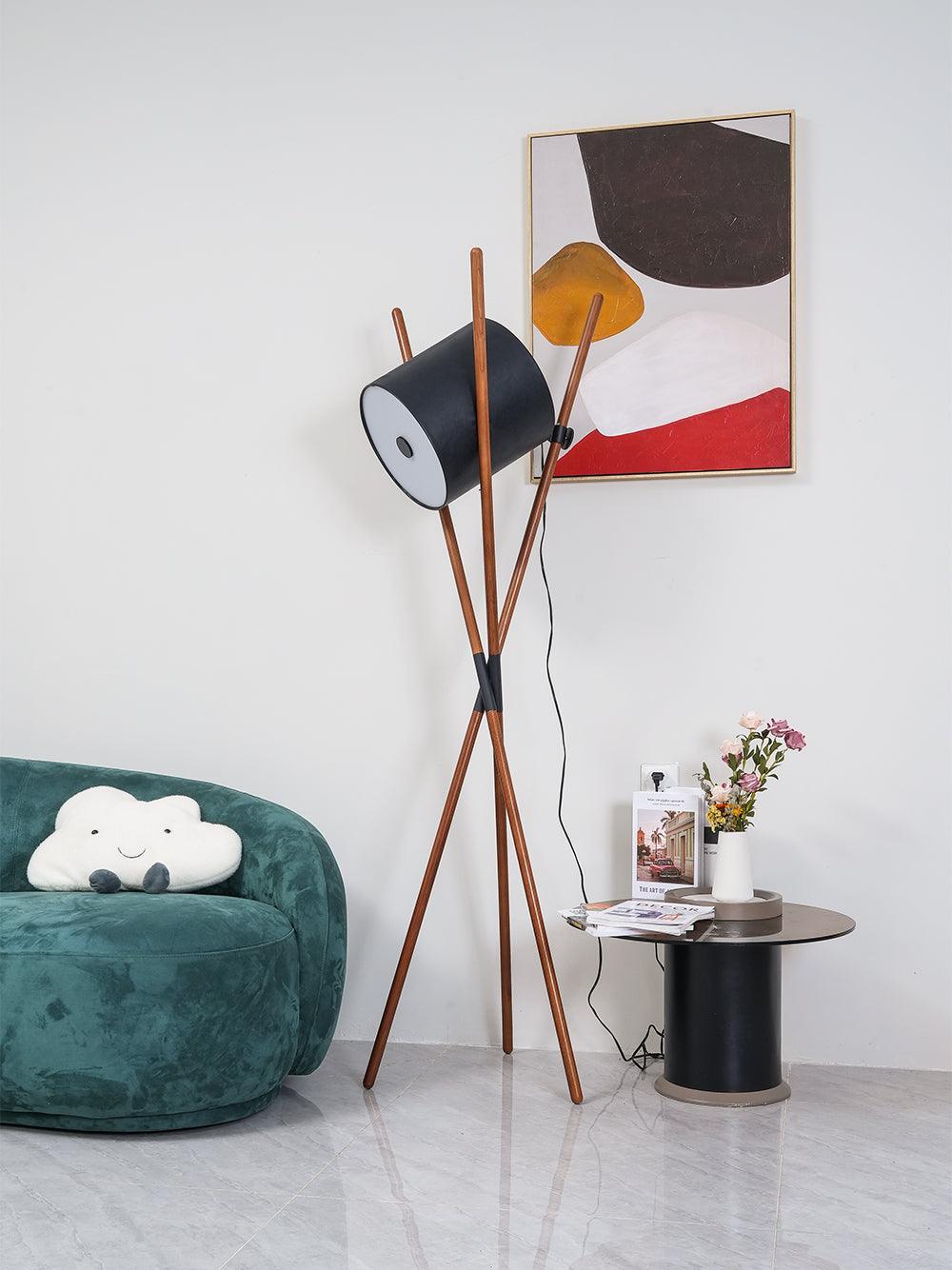 Modern Shift Solid Wood Floor Lamp with Leather Accents Minimalist Free Standing Living Room Light